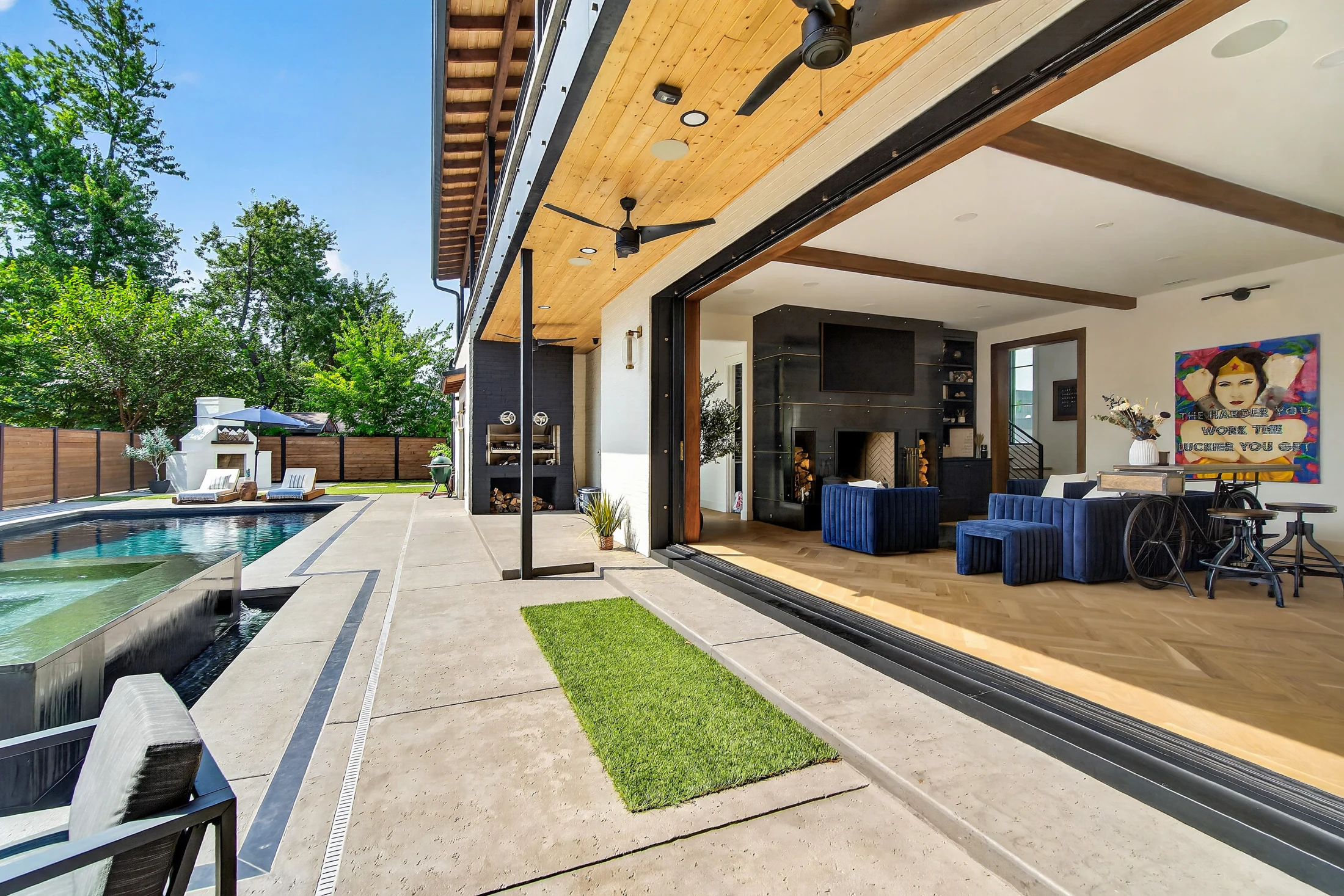 The great room opening onto the pool terrace