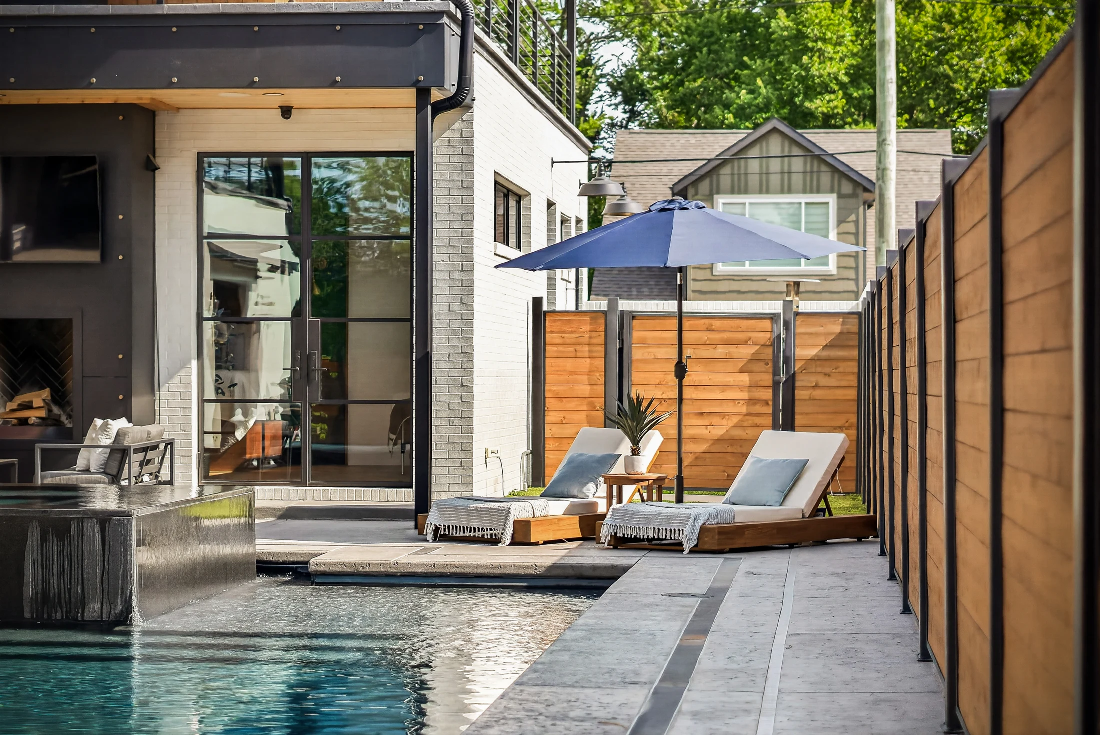 The poolside lounge and shaded seating