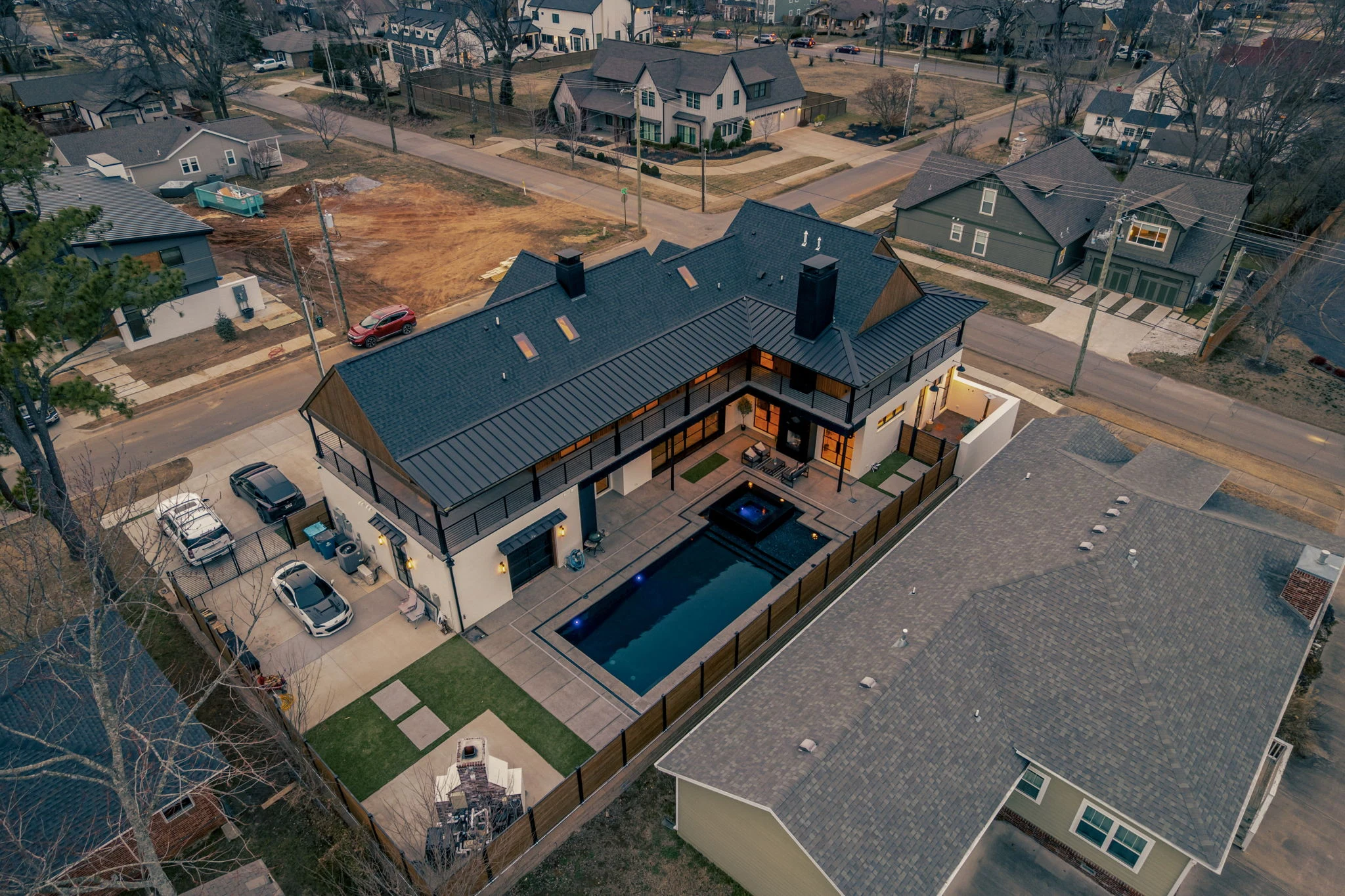 An aerial view of the residence in Downtown Bentonville