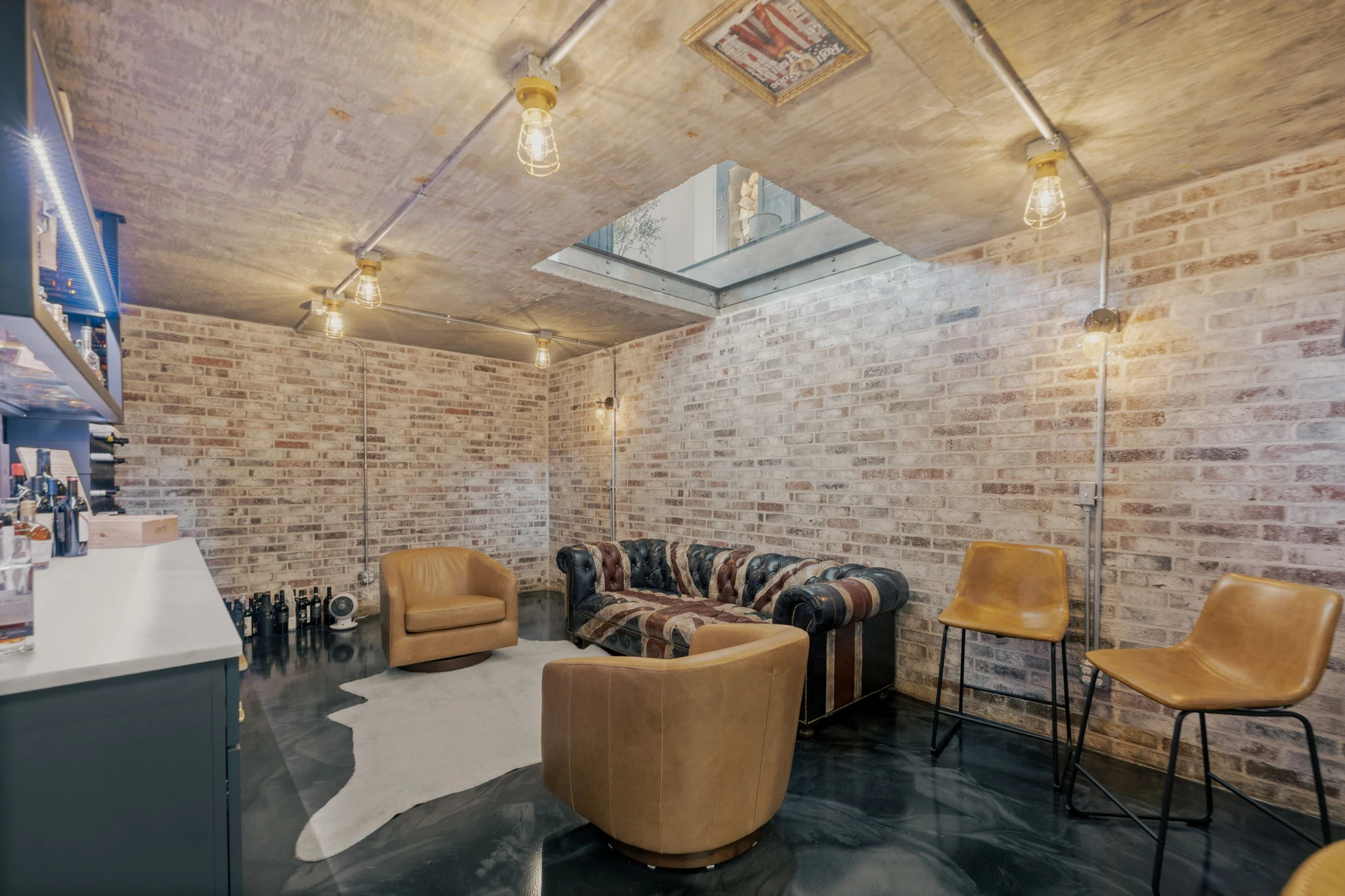 The underground brick wine and bourbon cellar
